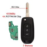 For Renault Kadjar Captur Megane 3 Symbol Logan 2 Sandero 2 Dacia Duster 3BNT 4A PCF7961M Chip 433Mhz Flip Remote Key