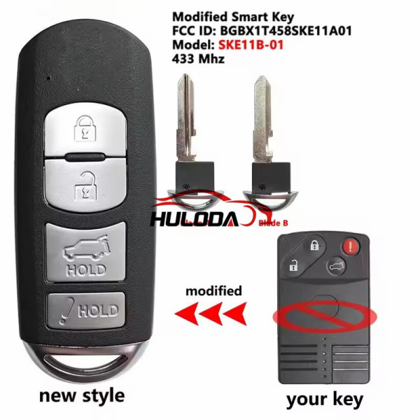 For Mazda CX-7 CX-9 2007 2008 2009 BGBX1T458SKE11A01 SKE11B-01 Modified Smart Remote Car Key Fob With 4 Buttons 434MHz