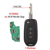 For Renault Kadjar Captur Megane 3 Symbol Logan 2 Sandero 2 Dacia Duster 3BNT 4A PCF7961M Chip 433Mhz Flip Remote Key