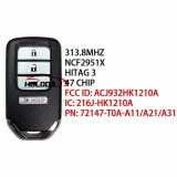 KR5V1X Remote Car Key For Honda City Jazz Fit Civic Shuttle Vezel CR-V 5 Door EX Odyssey EX SE ID47 Chip 313.8MHz