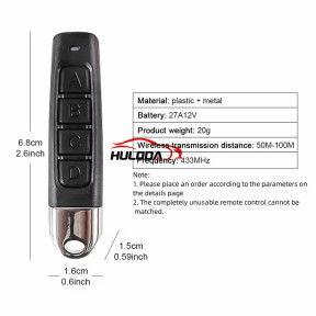 433MHZ Copy Remote Control Auto 4 Channe ABCD Code Garage Gate Door Opener Remote Control Duplicator Cloning Code Car Key
