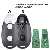 Motorcycle Smart Key 434Mhz 4A Chip 2 Buttons For 2025 Vespa LX125 Primavera150 Sprint150 GTV300 GTS300 GTS310