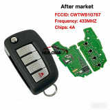 For 2014-2018 Nissan Rogue 28268-4CB1A   FCC ID: CWTWB1G767 Smart Remote Key 434Mhz FSK 4A PCF7961M Chip 3+1 with logo