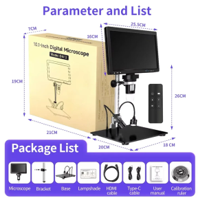 DM12 1500X Digital HD Video Microscope Coin Magnifier 20MP HDMI Electronic Microscope for Soldering with 10.1 Inch IPS Screen