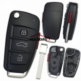 For Audi 3/3+1 button flip key blank with HU162T blade no emblem