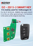 KEYDIY KD DZ-ZB15-3 Smart Key Fob with 3 Buttons Key Shell for Volkswagen 5C Audi Seat Skoda MQB49 Type