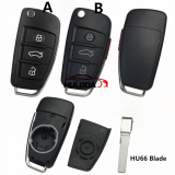 For Audi 3/3+1 button flip key blank with HU66 blade no emblem