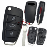 For Audi 3/3+1 button flip key blank with HU66 blade with emblem