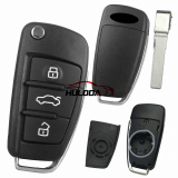 For Audi 3/3+1 button flip key blank with HU66 blade with emblem
