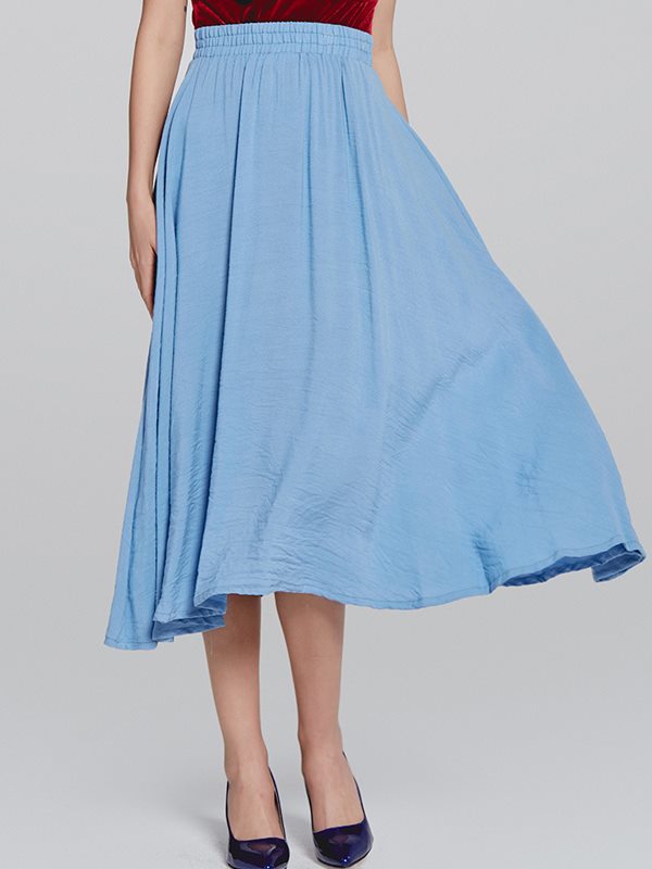 vinfemass solid color casual elasticated waist cotton long skirt