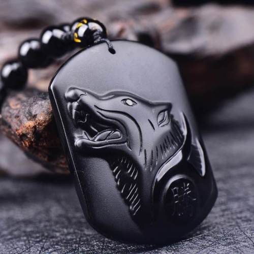 Black Obsidian Wolf Pendant Necklace
