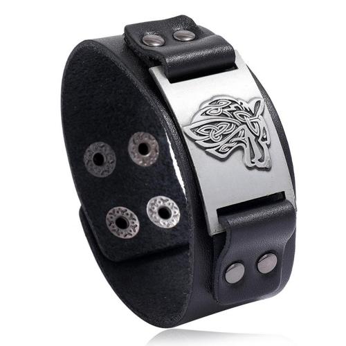 Viking Men PU Leather Wolf Bracelet