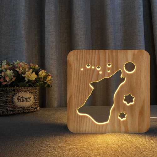 3D Wolf Wooden LED Lamp