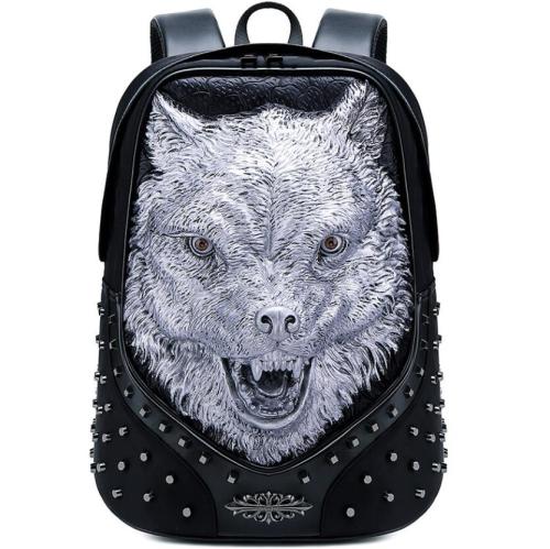 Punk Style Unisex 3D Wolf Design Rivets PU Backpack
