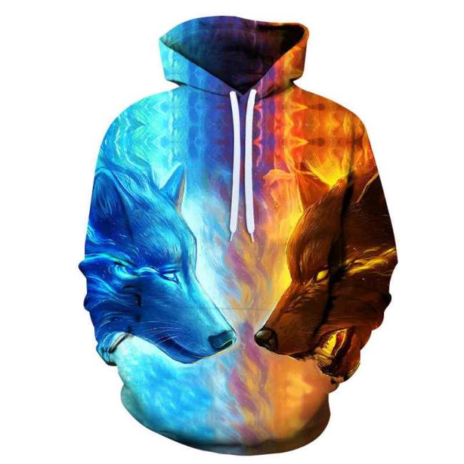 Fire And Ice Wolf Hoodie