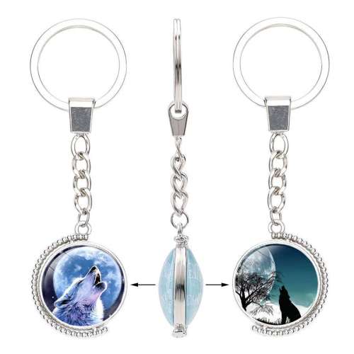 Rotatable Glass Wolf Keychain Key Ring