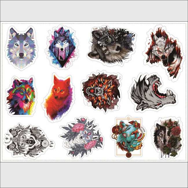 2 Sheets 3D Cartoon Wolf Doodle Stickers