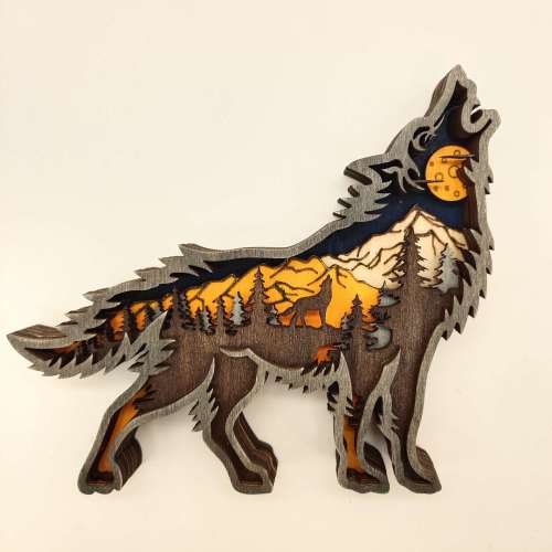 Wolf Ornaments Sculptures Statues Wooden Crafts Christmas Gift