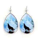 Gemstone Silver Water Drop Wolf Earrings