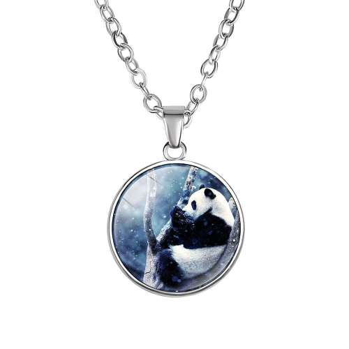 Unisex Silver Gemstone Panda Necklace