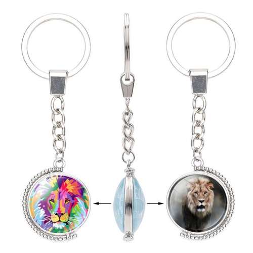 Rotatable Glass Lion Keychain Key Ring