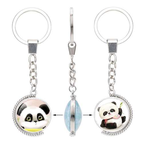 Rotatable Glass Panda Keychain Key Ring