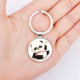 Glass Panda Keychain Key Ring