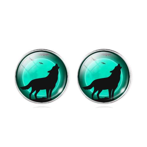 Gemstone Wolf Stud Earrings