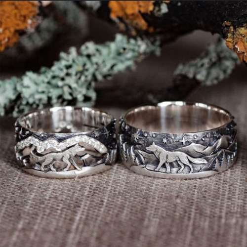 Vintage Wolf Couple Pair Rings