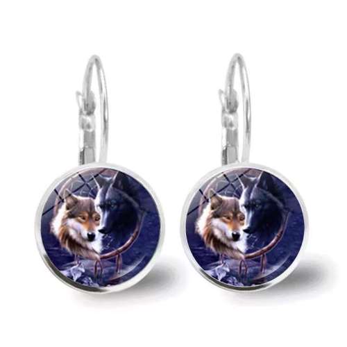 Gemstone Wolf Hook Earrings