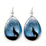 Gemstone Silver Water Drop Wolf Earrings
