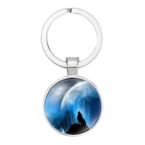 Glass Wolf Keychain Key Ring