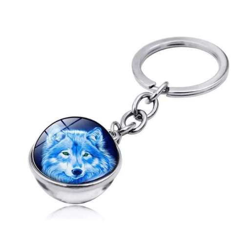 Gemstone Glass Ball Wolf Keychain Key Ring