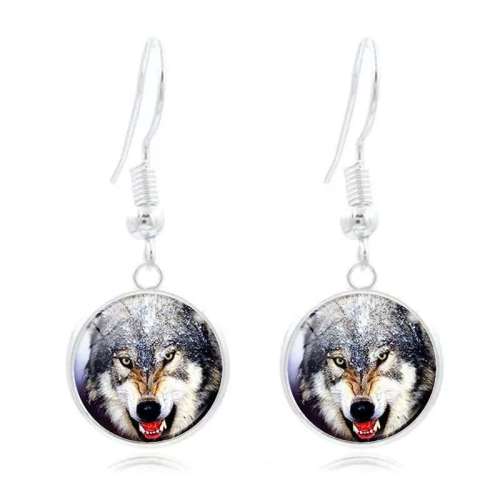 Gemstone Wolf Drop Earrings