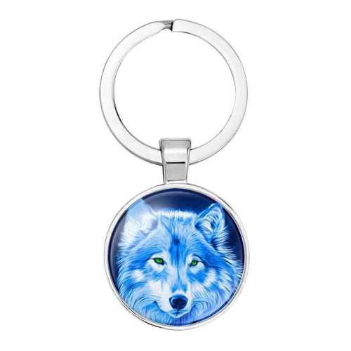 Glass Wolf Keychain Key Ring