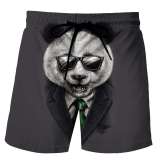Men Panda Print Elasticated Beach Shorts