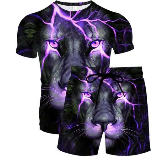 Unisex Lion Print T-shirt Shorts Sets