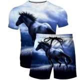 Unisex Horse Print T-shirt Shorts Sets