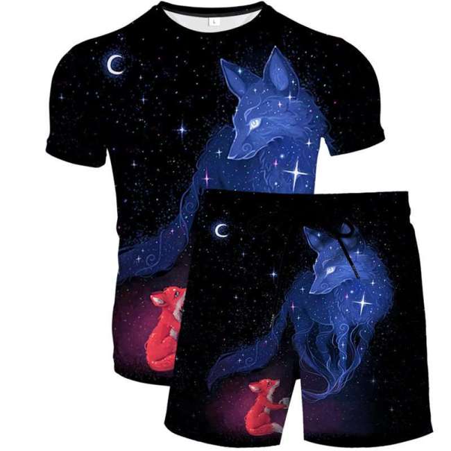 Unisex Fox Print T-shirt Shorts Sets