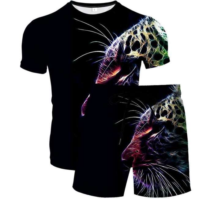 Unisex Leopard Print T-shirt Shorts Sets