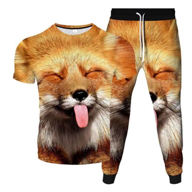 Unisex Fox Print T-shirt Pants Sets