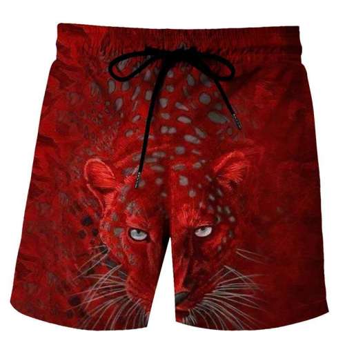 Men Leopard Print Elasticated Beach Shorts