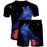 Unisex Fox Print T-shirt Shorts Sets