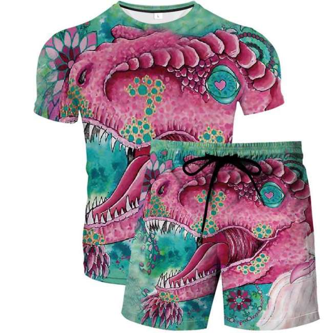 Unisex Dinosaur Print T-shirt Shorts Sets