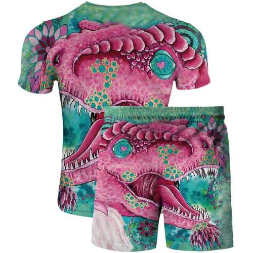 Unisex Dinosaur Print T-shirt Shorts Sets