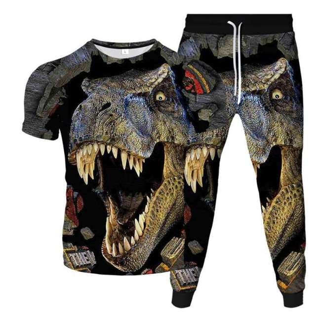 Unisex Dinosaur Print T-shirt Pants Sets