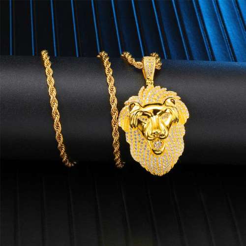 Men Hiphop Diamonds Lion Chain Necklace