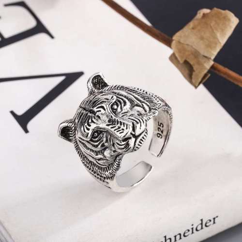 Men Silver Adjustable Tiger Rings