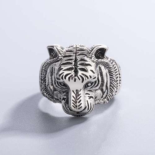 Men Silver Adjustable Tiger Rings