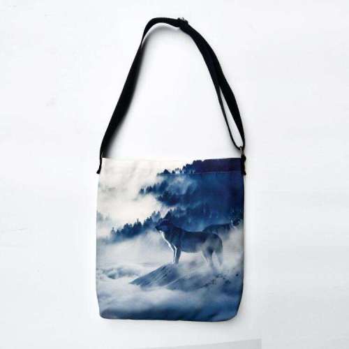 Wolf Print Canvas Tote Bag With Magnetic Button